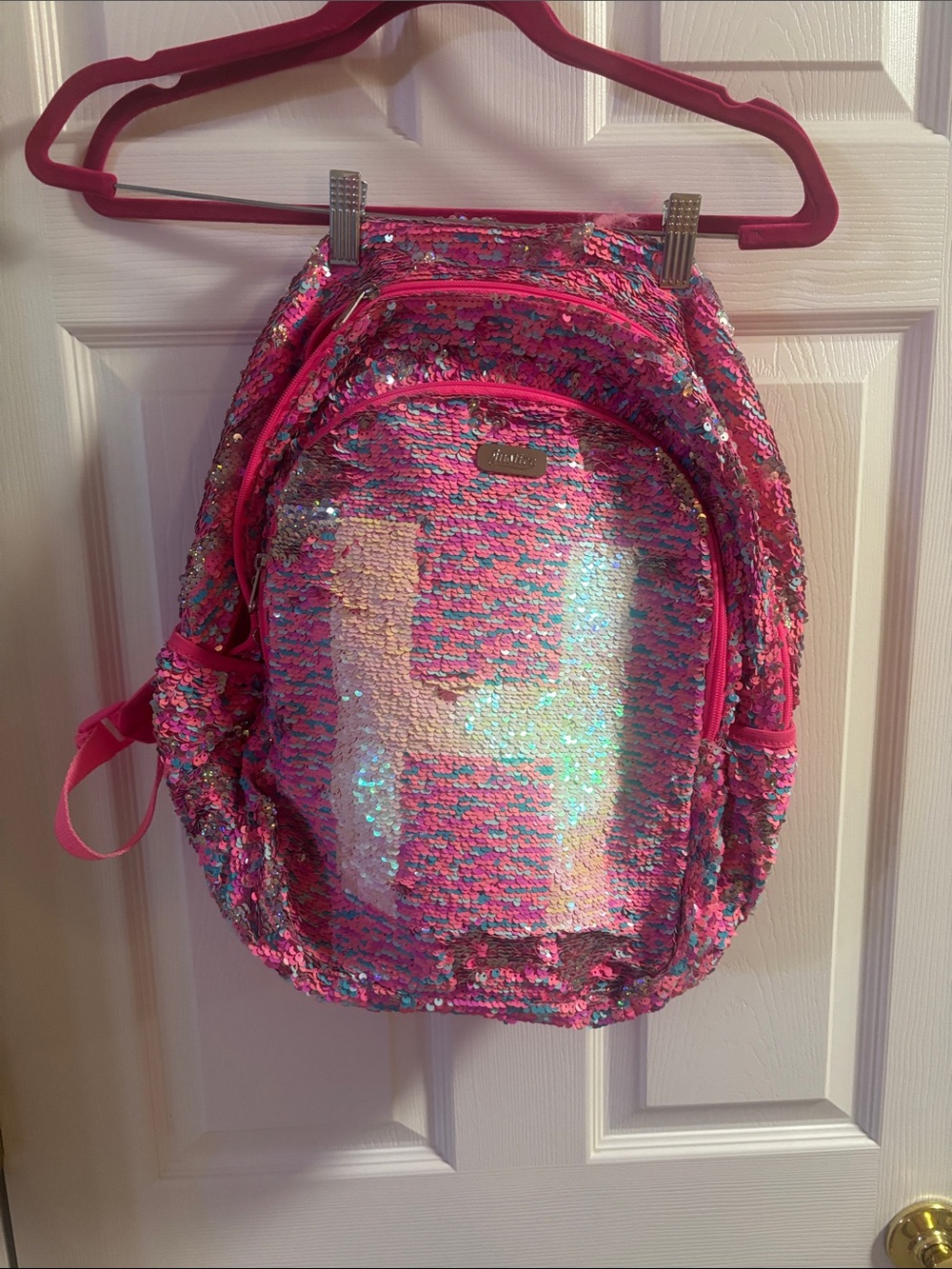 Justice Pink Sequin Kids Backpack with Iridescent Reversible Detail